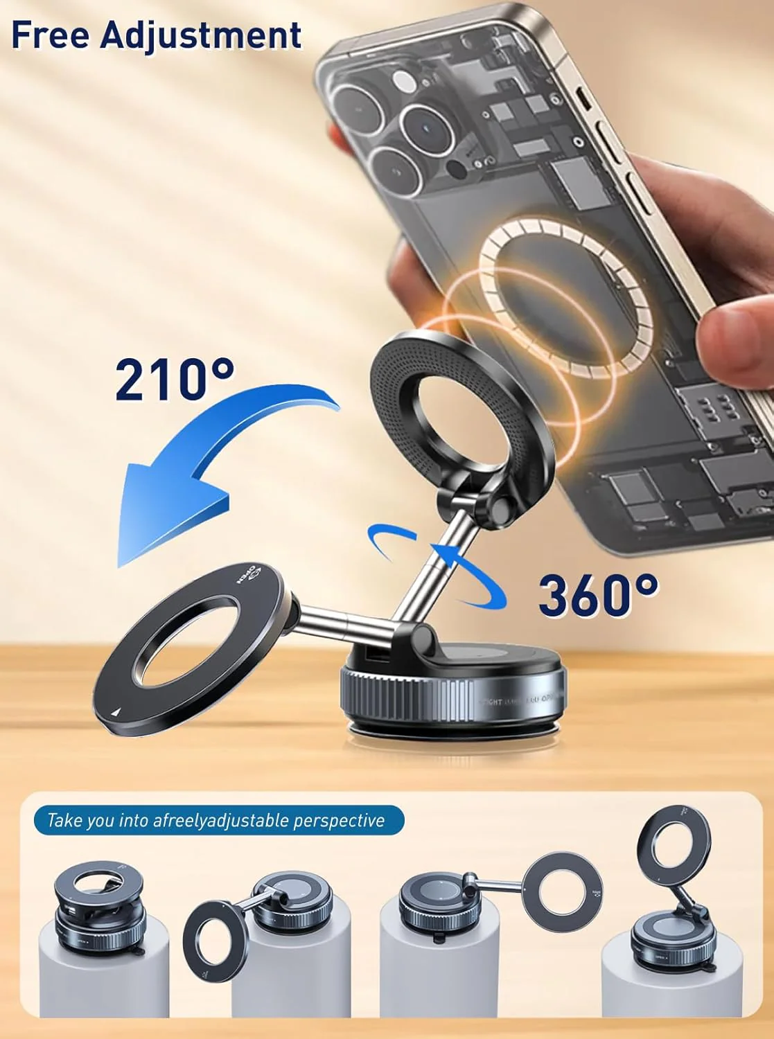 [104]Epoxy Suction Magnetic Car Holder 360° Rotation for Car Dashboard & Wind Screen Strong Magnet - Image 3