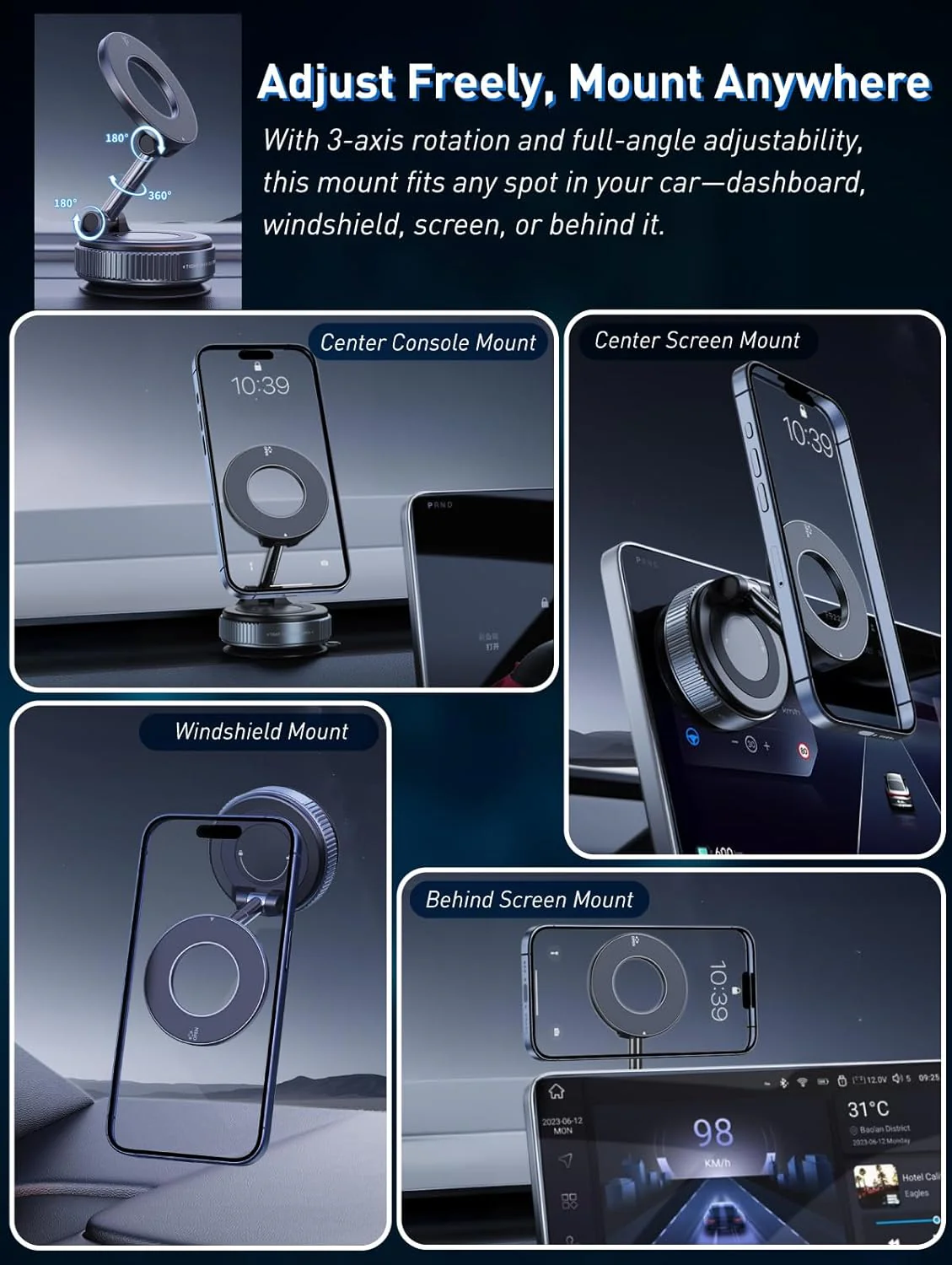 [104]Epoxy Suction Magnetic Car Holder 360° Rotation for Car Dashboard & Wind Screen Strong Magnet - Image 5