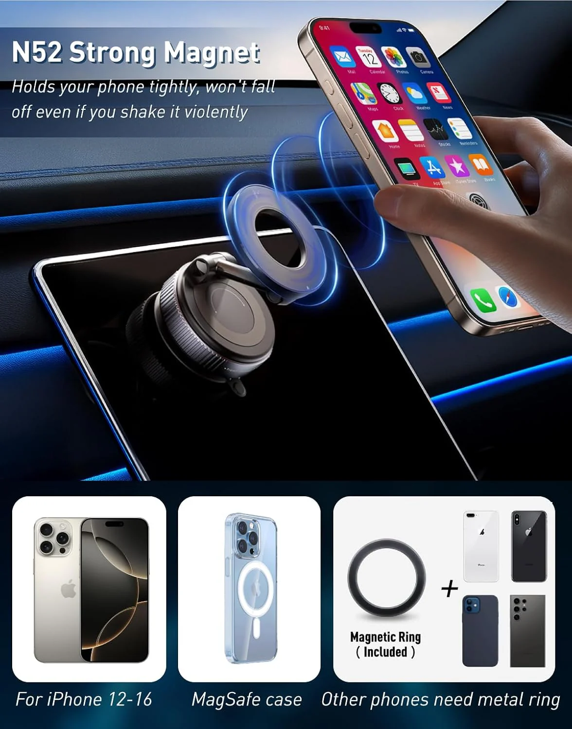 [104]Epoxy Suction Magnetic Car Holder 360° Rotation for Car Dashboard & Wind Screen Strong Magnet - Image 6
