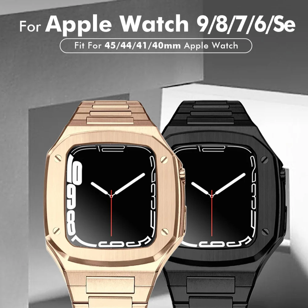 [2 in 1 - Case + Band] Apple Watch Series 4/5/6/SE/7/8/9 - Business Metal Shockproof Case With Steel Watch Band - Image 8