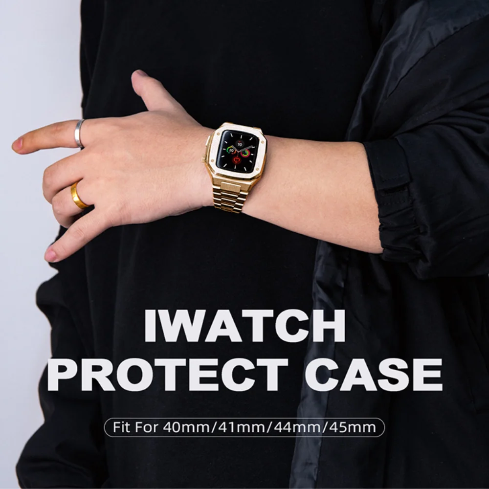 [2 in 1 - Case + Band] Apple Watch Series 4/5/6/SE/7/8/9 - Business Metal Shockproof Case With Steel Watch Band - Image 9
