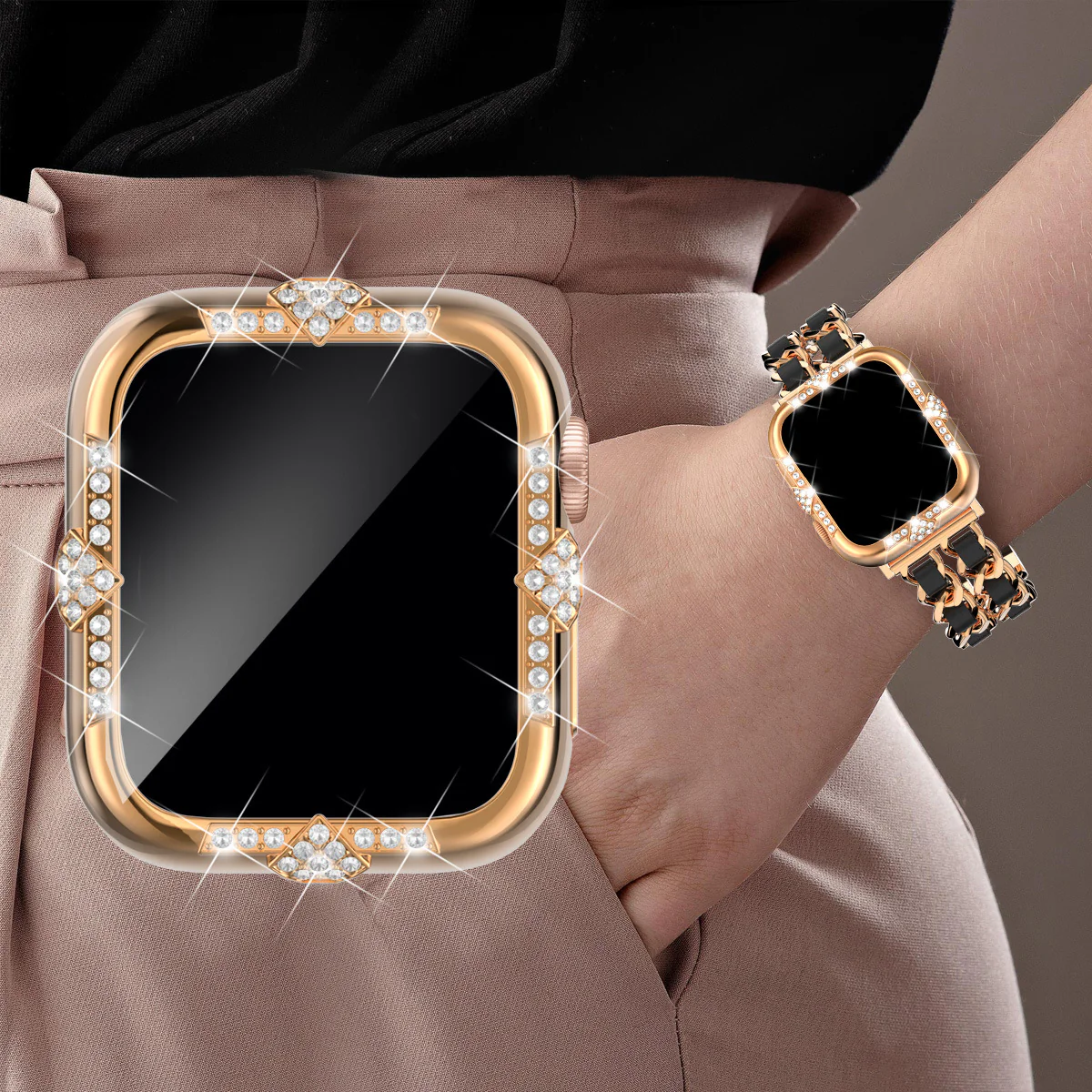 [2 in 1 - Case + Protector] Apple Watch Series 4/5/6/SE/7/8/9 - Fashion Diamond-inlaid Shockproof Frame Case - Image 17