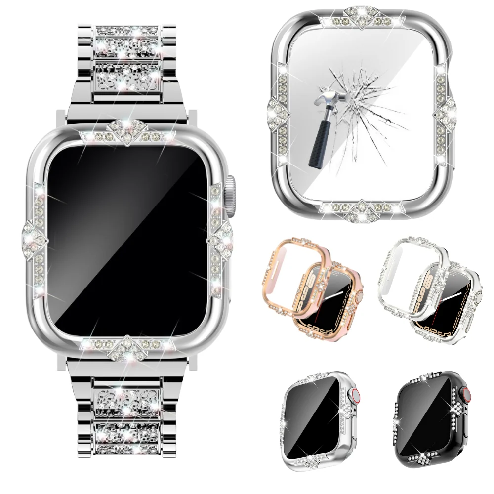 [2 in 1 - Case + Protector] Apple Watch Series 4/5/6/SE/7/8/9 - Fashion Diamond-inlaid Shockproof Frame Case - Image 3