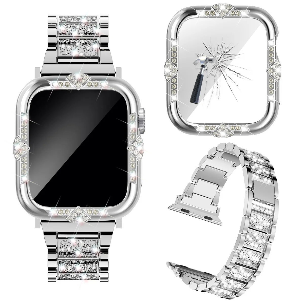 [2 in 1 - Case + Protector] Apple Watch Series 4/5/6/SE/7/8/9 - Fashion Diamond-inlaid Shockproof Frame Case - Image 4