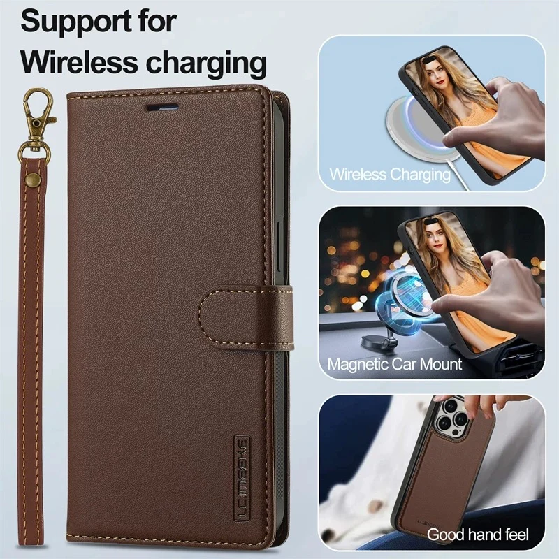 [2-in-1 Detachable][With Card Slot] Apple iPhone 14/Plus/Pro/Max - Magnetic Detachable Flip Leather Essentials Series Case With Lanyard - Image 4