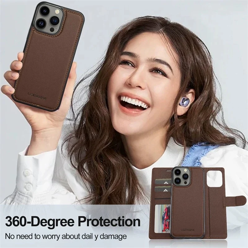 [2-in-1 Detachable][With Card Slot] Apple iPhone 14/Plus/Pro/Max - Magnetic Detachable Flip Leather Essentials Series Case With Lanyard - Image 7