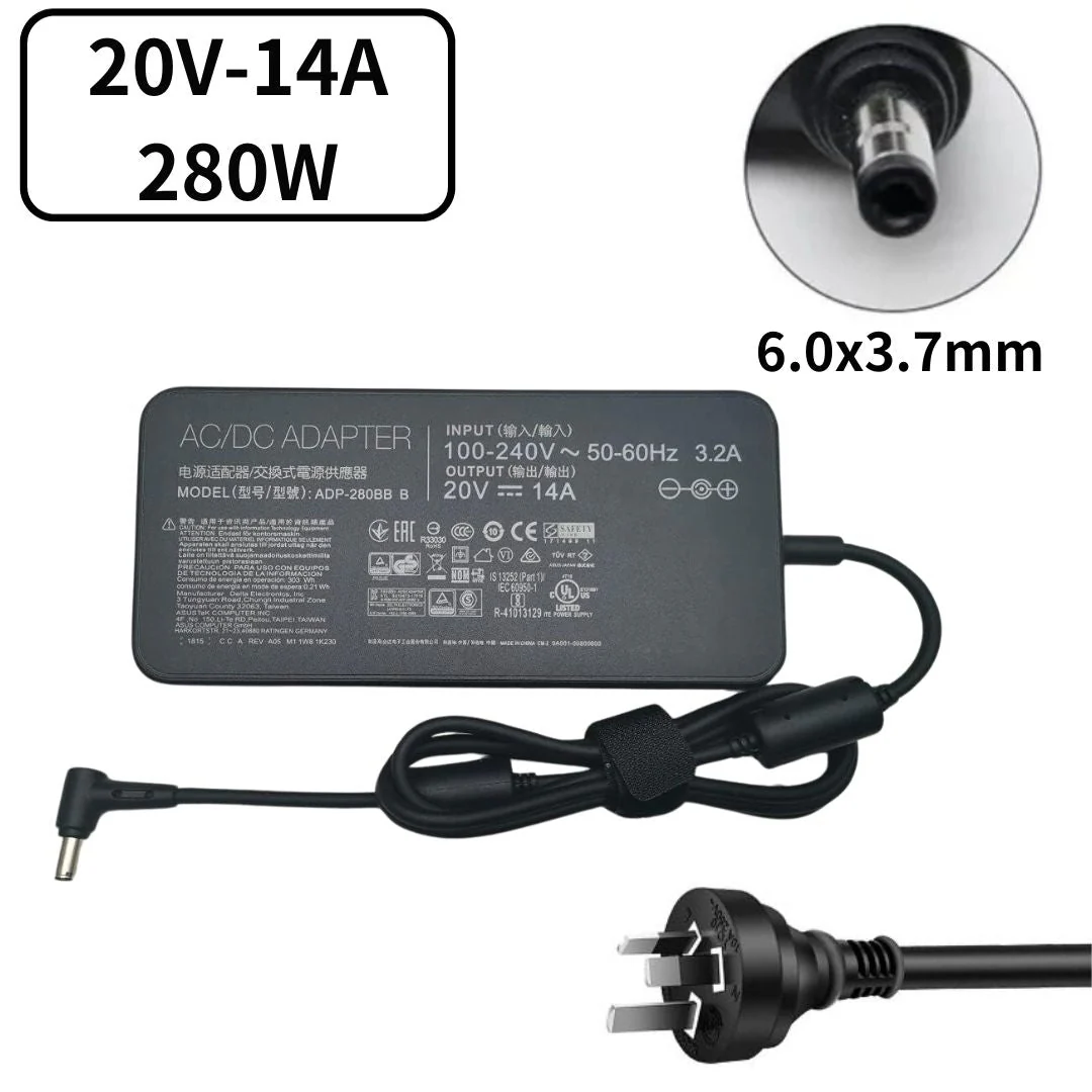 [20V-14A/280W][6.0x3.7] Asus ROG Strix Scar 17 G732 G732LWS-HG059T G732LW-HG056T G732LV-EV051T G732LXS-HG059T ADP-280BB B Laptop AC Power Supply Adapter Charger