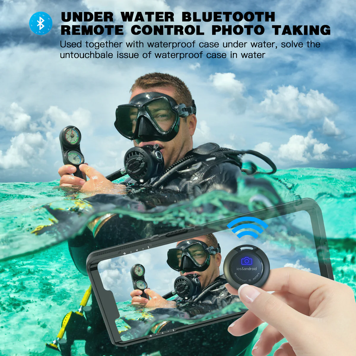 [36x10mm] IP68 15 Meter 48ft Depth Waterproof Wireless Bluetooth Remote Control Button Photo Taking - Image 4