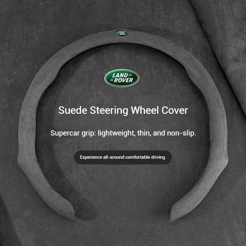 [38 CM] Land Rover Suede Car Steering Wheel Covers With Logo For Evoque, Discovery Sport, Defender, Velar - Image 3