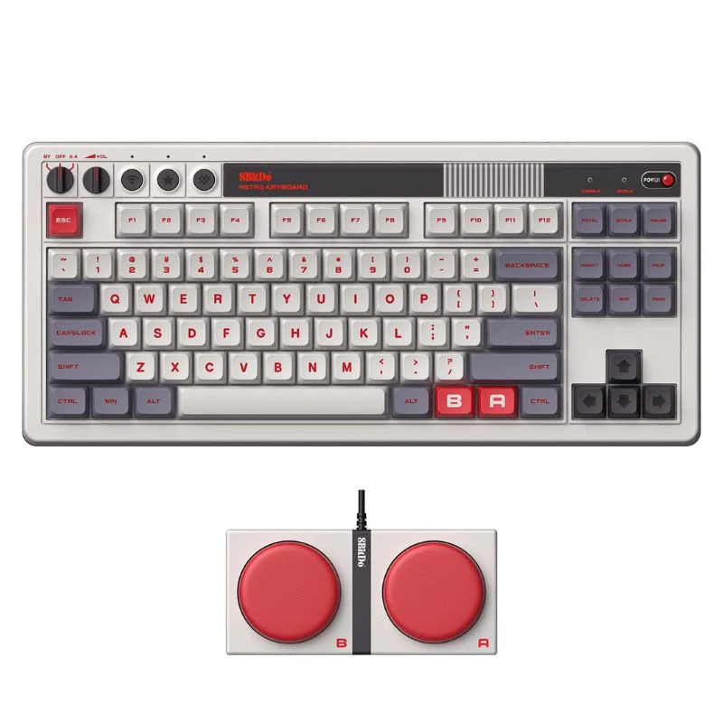 8BitDo Retro Mechanical Keyboard, Bluetooth/2.4G/USB-C Hot Swappable Gaming Keyboard with 87 Keys, Dual Super Programmable Buttons for Windows and Android (N)