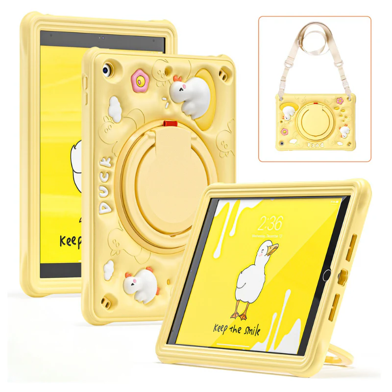 Apple iPad Air 11-inch M2/M3/M4 (2024/2025/2026) 3D Cartoon Silicone Rugged 360°Rotating Hand Strap Stand Case