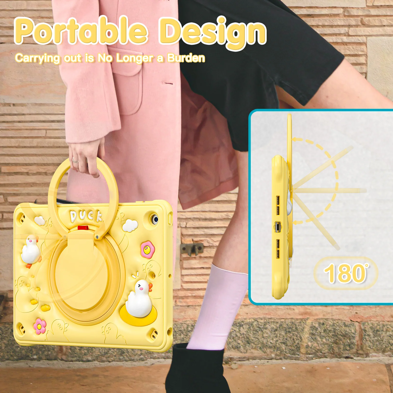 Apple iPad Air 11-inch M2/M3/M4 (2024/2025/2026) 3D Cartoon Silicone Rugged 360°Rotating Hand Strap Stand Case - Image 10