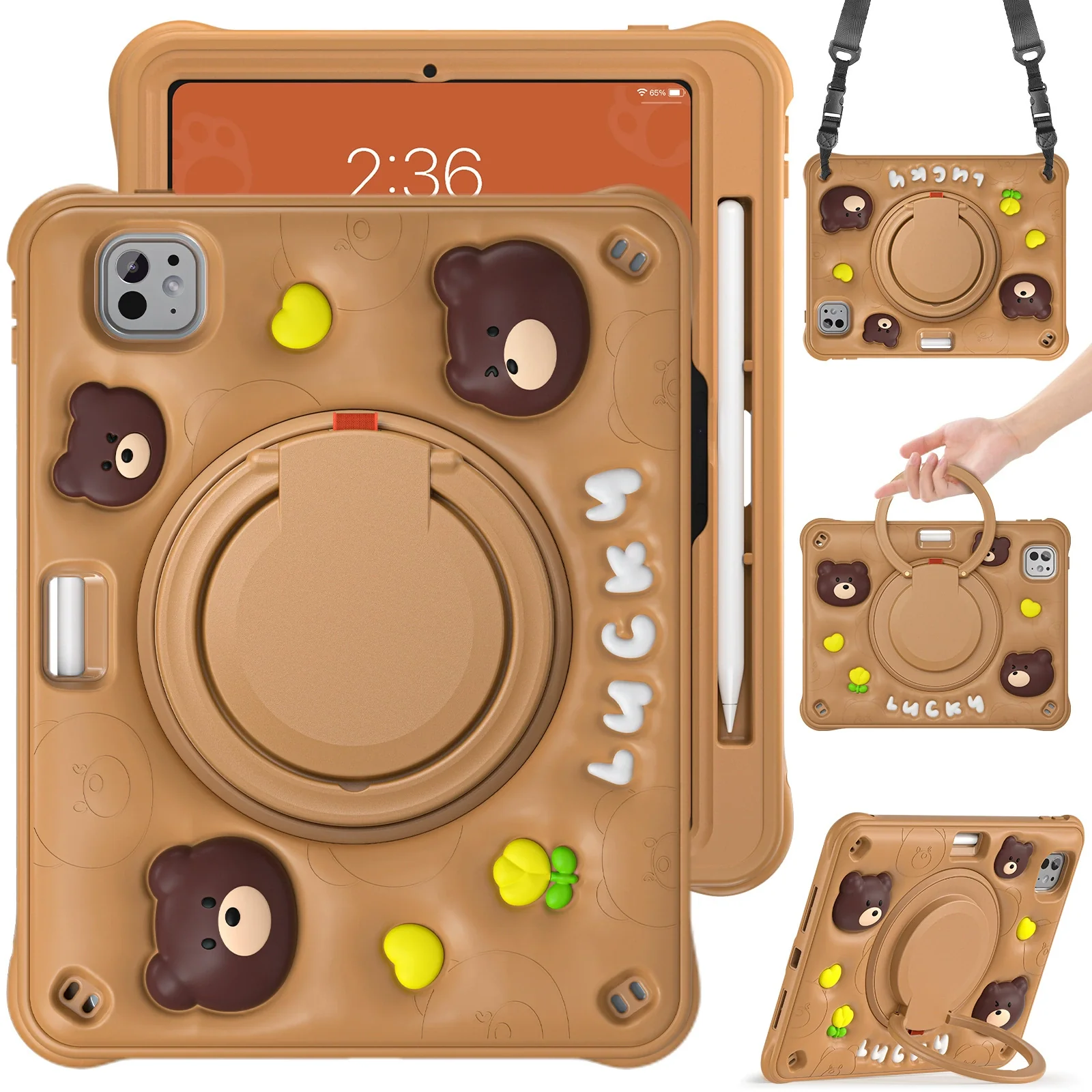 Apple iPad Air 11-inch M2/M3/M4 (2024/2025/2026) 3D Cartoon Silicone Rugged 360°Rotating Hand Strap Stand Case - Image 11