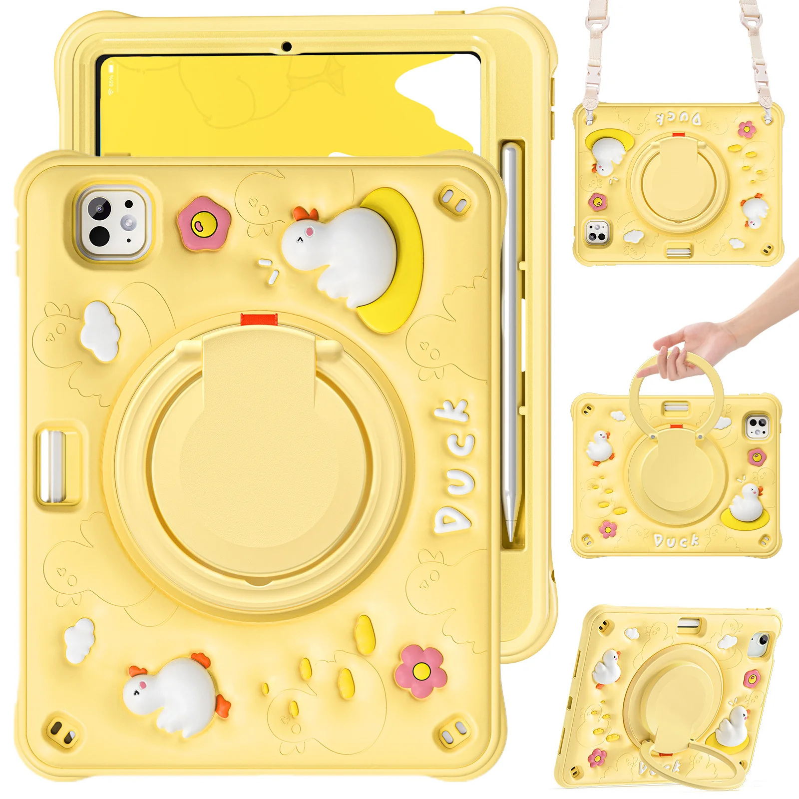 Apple iPad Air 11-inch M2/M3/M4 (2024/2025/2026) 3D Cartoon Silicone Rugged 360°Rotating Hand Strap Stand Case - Image 12