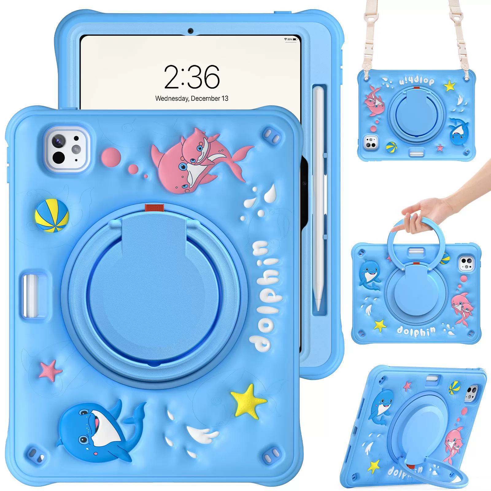 Apple iPad Air 11-inch M2/M3/M4 (2024/2025/2026) 3D Cartoon Silicone Rugged 360°Rotating Hand Strap Stand Case - Image 13