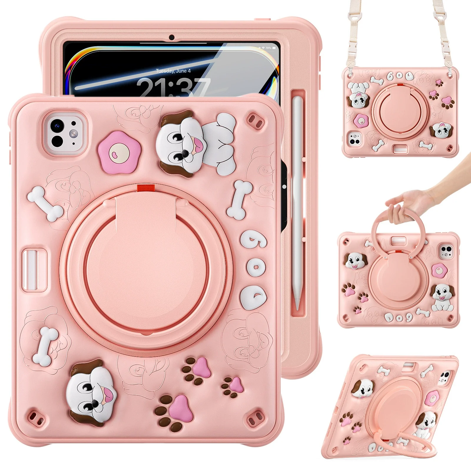 Apple iPad Air 11-inch M2/M3/M4 (2024/2025/2026) 3D Cartoon Silicone Rugged 360°Rotating Hand Strap Stand Case - Image 14