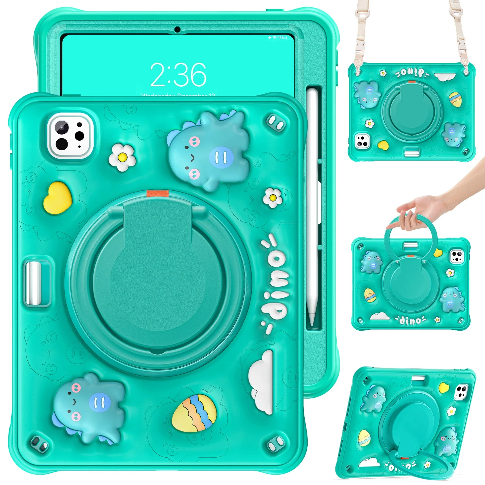 Apple iPad Air 11-inch M2/M3/M4 (2024/2025/2026) 3D Cartoon Silicone Rugged 360°Rotating Hand Strap Stand Case - Image 15