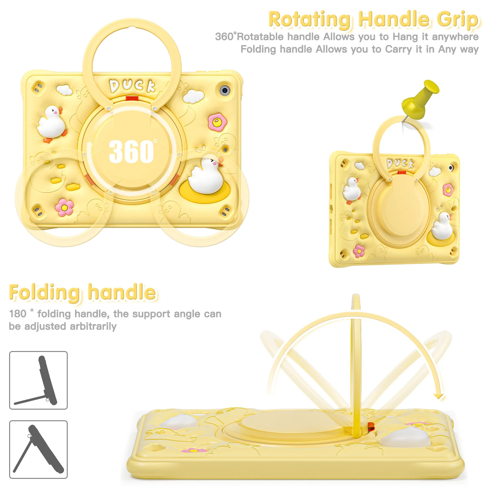 Apple iPad Air 11-inch M2/M3/M4 (2024/2025/2026) 3D Cartoon Silicone Rugged 360°Rotating Hand Strap Stand Case - Image 8