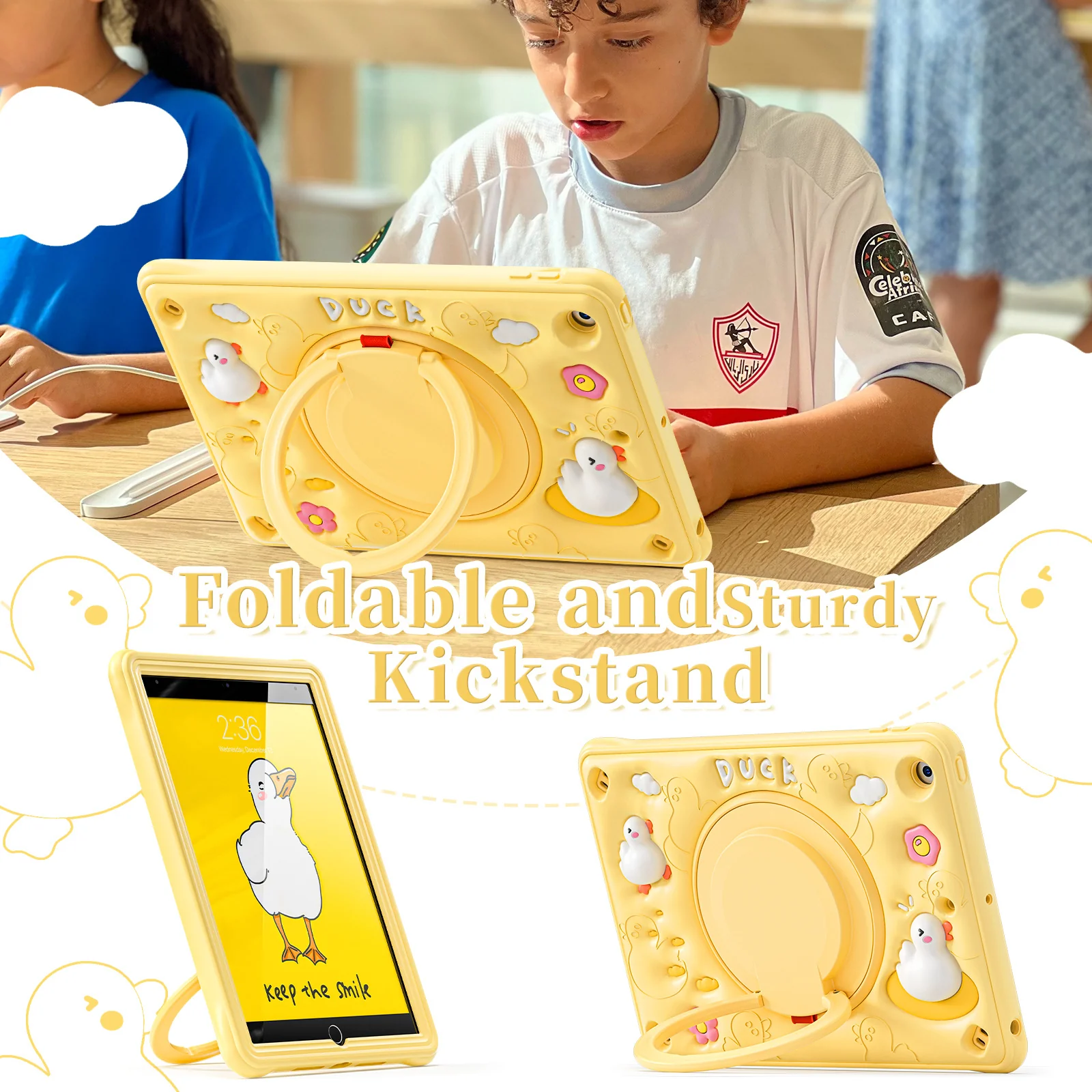 Apple iPad Air 11-inch M2/M3/M4 (2024/2025/2026) 3D Cartoon Silicone Rugged 360°Rotating Hand Strap Stand Case - Image 9