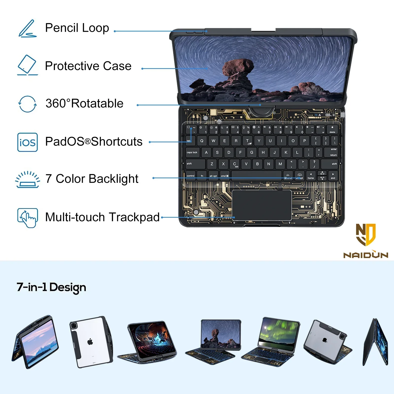 Apple iPad Air 13-inch M2/M3/M4 (2024/2025/2026) 180 Degree Rotation Magic Cyberpunk Style Transparent Keyboard Case - Image 5