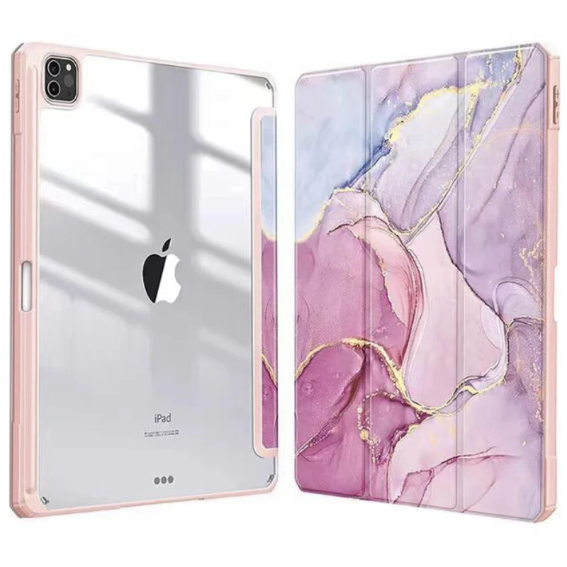 Apple iPad Air 11-inch M2/M3/M4 (2024/2025/2026) Painted Marble Transparent Acrylic Flip Case With Pen Slot - Image 11