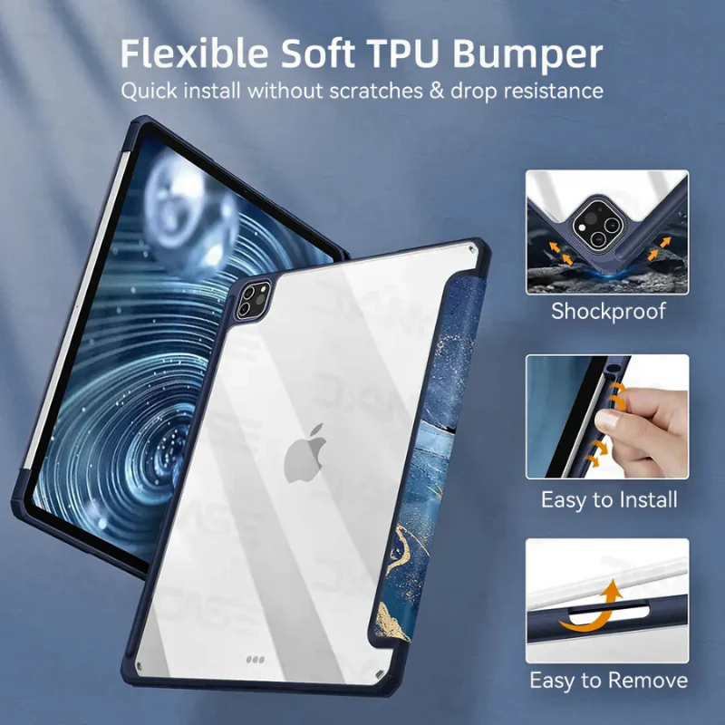 Apple iPad Air 11-inch M2/M3/M4 (2024/2025/2026) Painted Marble Transparent Acrylic Flip Case With Pen Slot - Image 6
