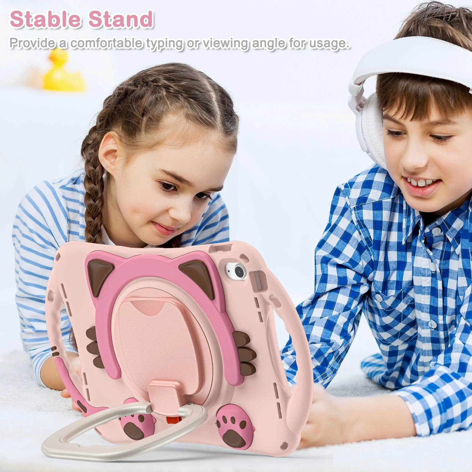 Apple iPad Air/Air 2/Pro 9.7"/5th (2017)/ 6th (2018) EVA Kid Friendly Cat Style Heavy Duty Case with Handle Stand Ring - Image 3