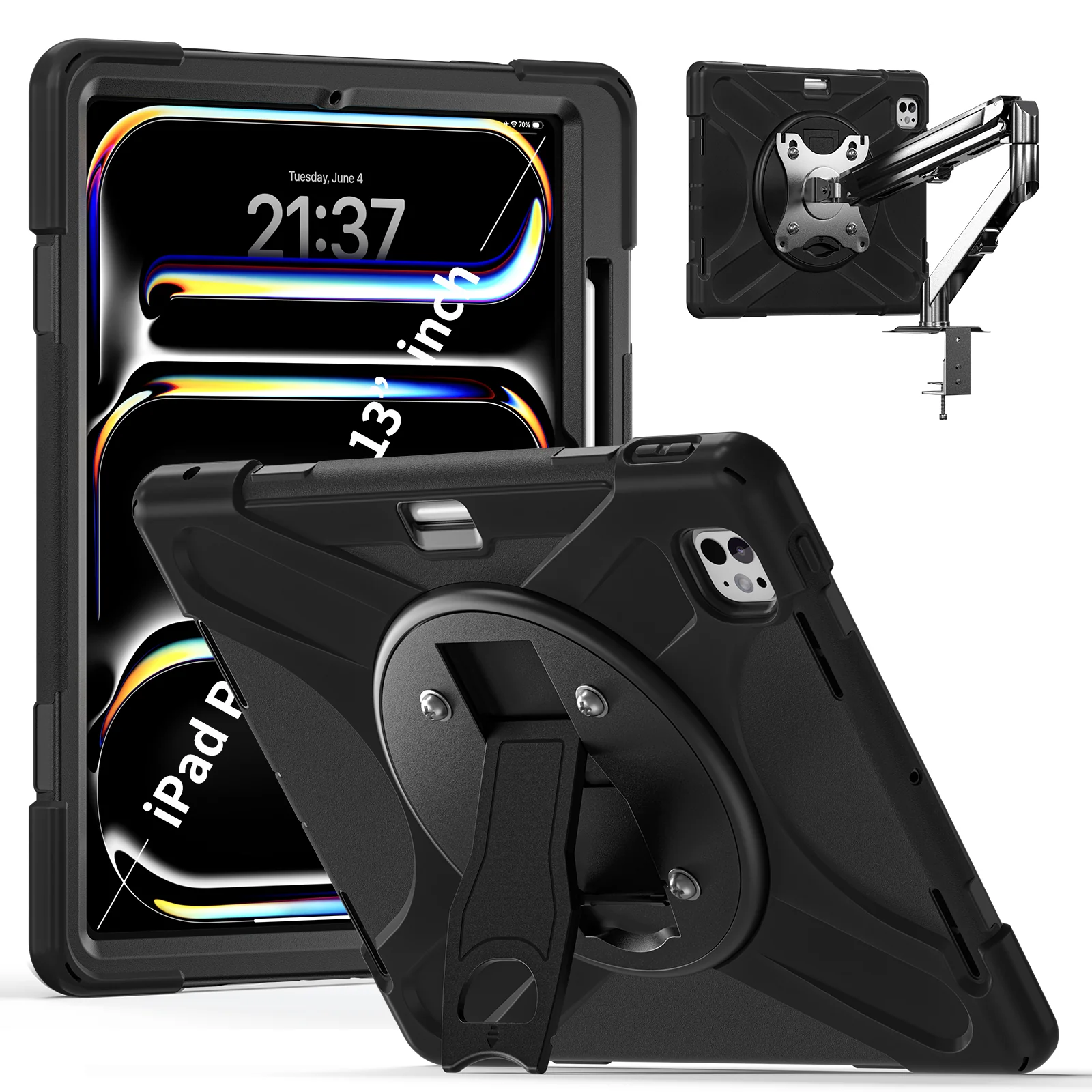 Apple iPad Pro 13-inch M4/M5 (2024/2025) - Metal Heavy Duty Case With 360° Rotation Kickstand Hold