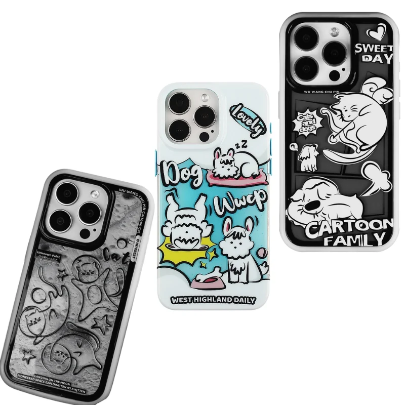 Apple iPhone 15/Pro/ Pro Max Manga cat design style Shockproof Fashion Series Case