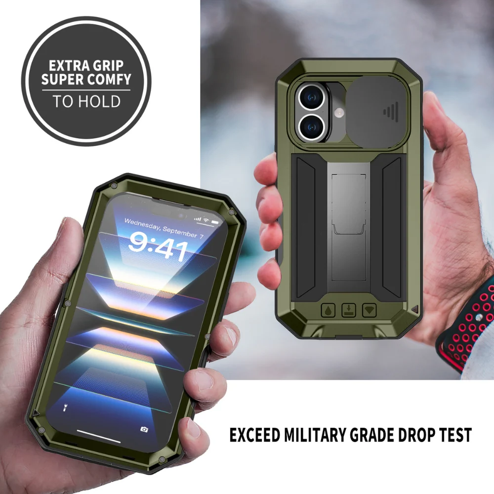 Apple iPhone 16/Pro/Plus/Max - R-JUST Sliding Camera IP54 Life Waterproof Holder Phone Case - Image 10
