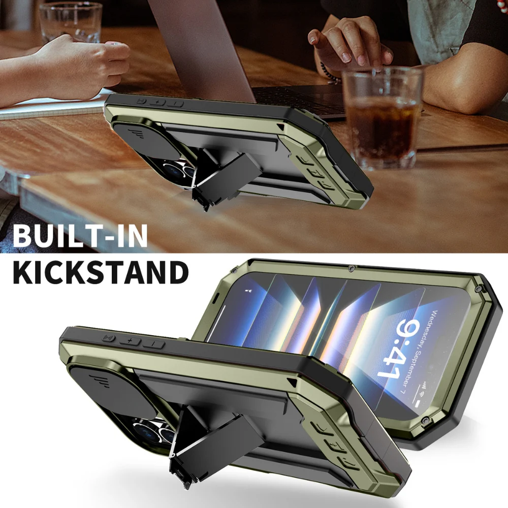 Apple iPhone 16/Pro/Plus/Max - R-JUST Sliding Camera IP54 Life Waterproof Holder Phone Case - Image 12