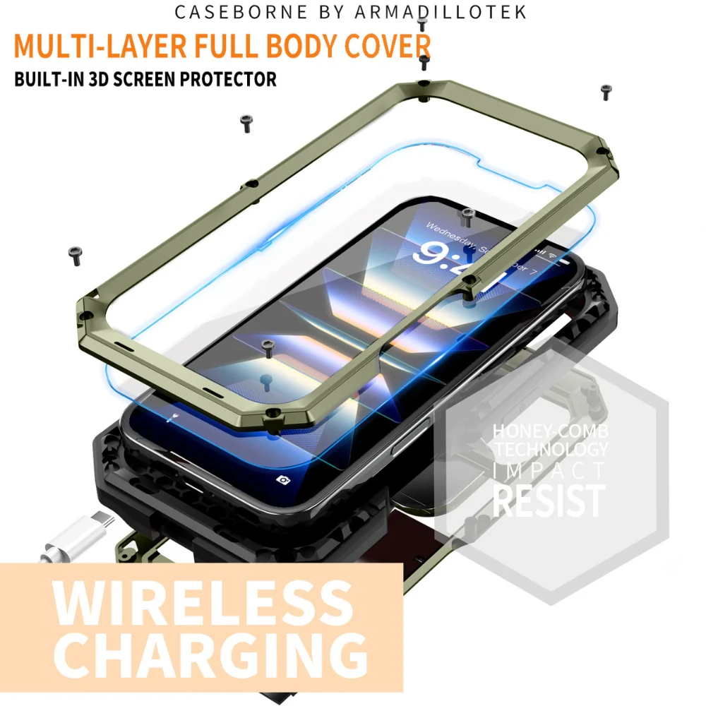 Apple iPhone 16/Pro/Plus/Max - R-JUST Sliding Camera IP54 Life Waterproof Holder Phone Case - Image 8