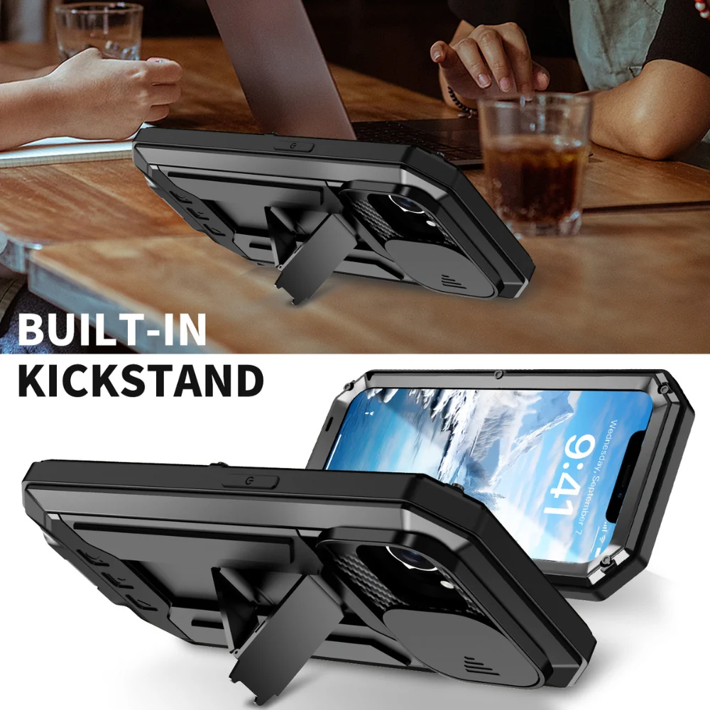 Apple iPhone 16e & 17e - R-JUST Sliding Camera IP54 Life Waterproof Holder Phone Case - Image 9