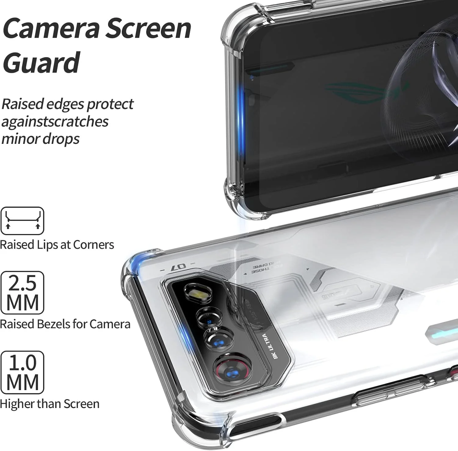 Asus ROG Phone 6/6 Pro/6D/6D Ultimate - AirPillow Cushion Transparent Soft Clear TPU Four Corners Protective Case With 2PC 9H Tempered Glass Screen Protector - Image 3