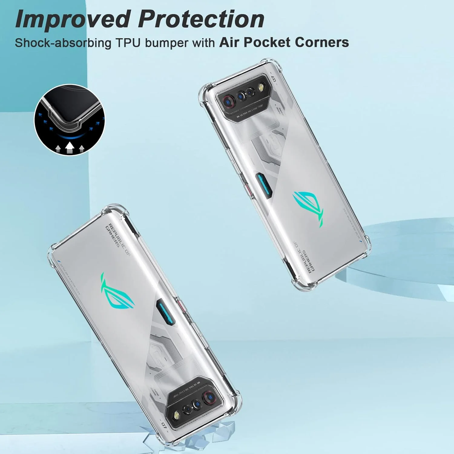 Asus ROG Phone 6/6 Pro/6D/6D Ultimate - AirPillow Cushion Transparent Soft Clear TPU Four Corners Protective Case With 2PC 9H Tempered Glass Screen Protector - Image 6