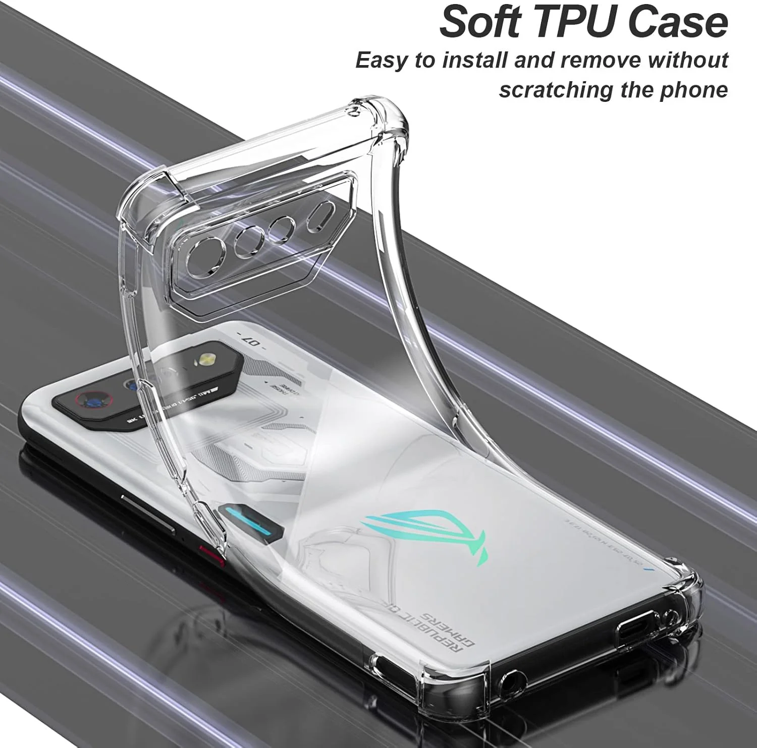 Asus ROG Phone 6/6 Pro/6D/6D Ultimate - AirPillow Cushion Transparent Soft Clear TPU Four Corners Protective Case With 2PC 9H Tempered Glass Screen Protector - Image 7