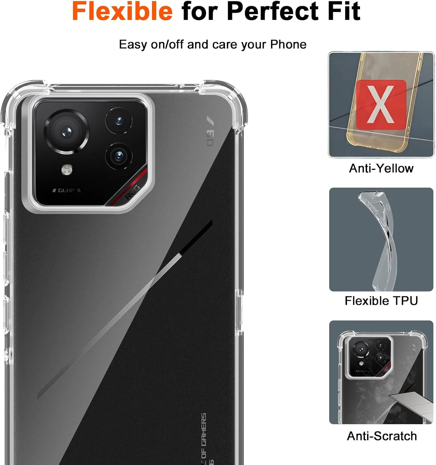 Asus ROG Phone 8/8 Pro - AirPillow Cushion Transparent Soft Clear TPU Four Corners Protective Case With 2PC 9H Tempered Glass Screen Protector - Image 3