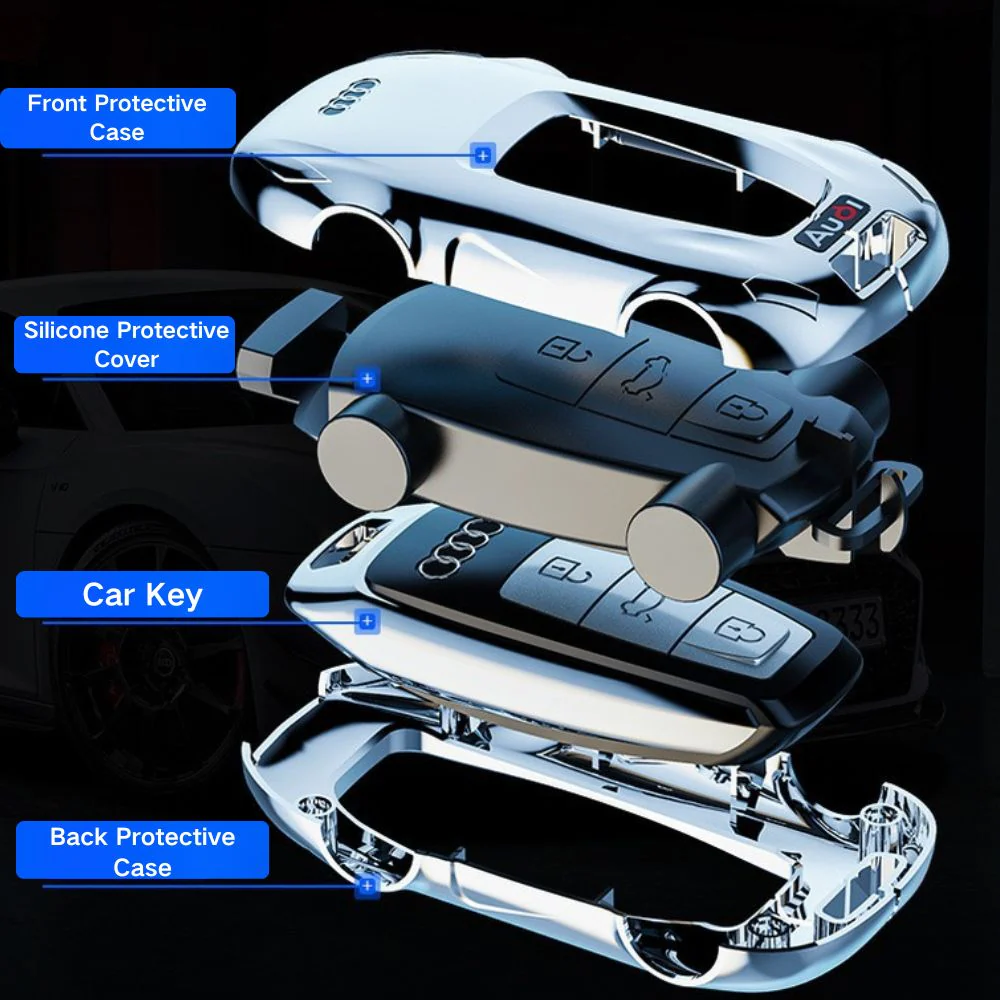 Audi Zinc Alloy Silicone Car Key Fob Case Cover For A3, A4, A5, A6, A8, Q2, Q5, Q7, Q8, e-tron - Image 8