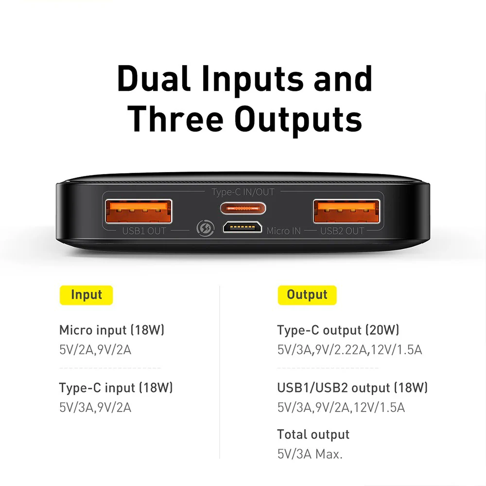 Baseus Bipow Fast Charging Power Bank 10000mAh 20W (Overseas Edition) PPBD050301-Black - Image 4