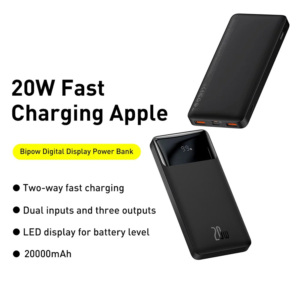 Baseus Bipow Fast Charging Power Bank 20000mAh 20W (Overseas Edition) PPBD050501-Black - Image 3