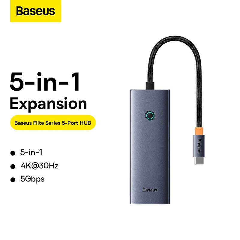 Baseus Flite Series 5-Port HUB Docking Station (Type-C to HDMI4K@30Hz*1+USB 3.0*4) - Image 5
