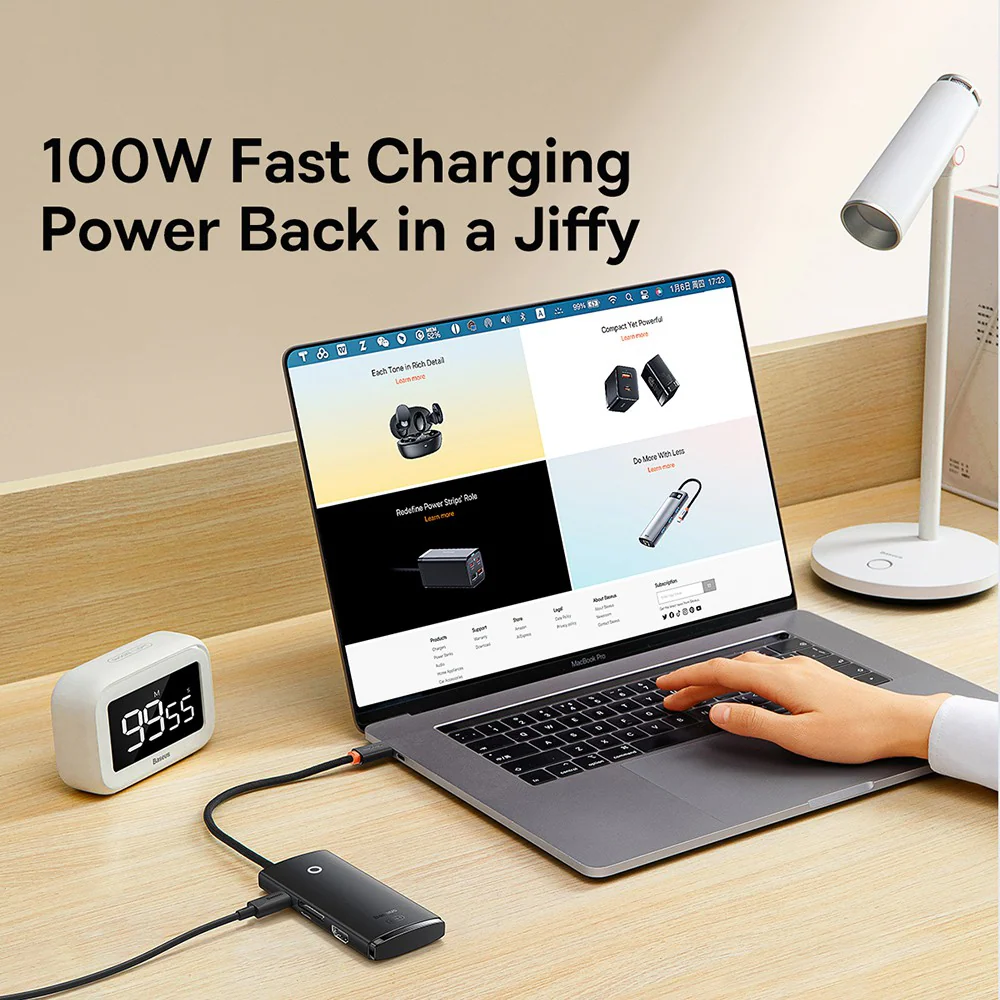 Baseus Lite Series 6-Port Type-C HUB Docking Station (Type-C to HDMI+USB3.0*2+PD+SD/TF) - Black - Image 10
