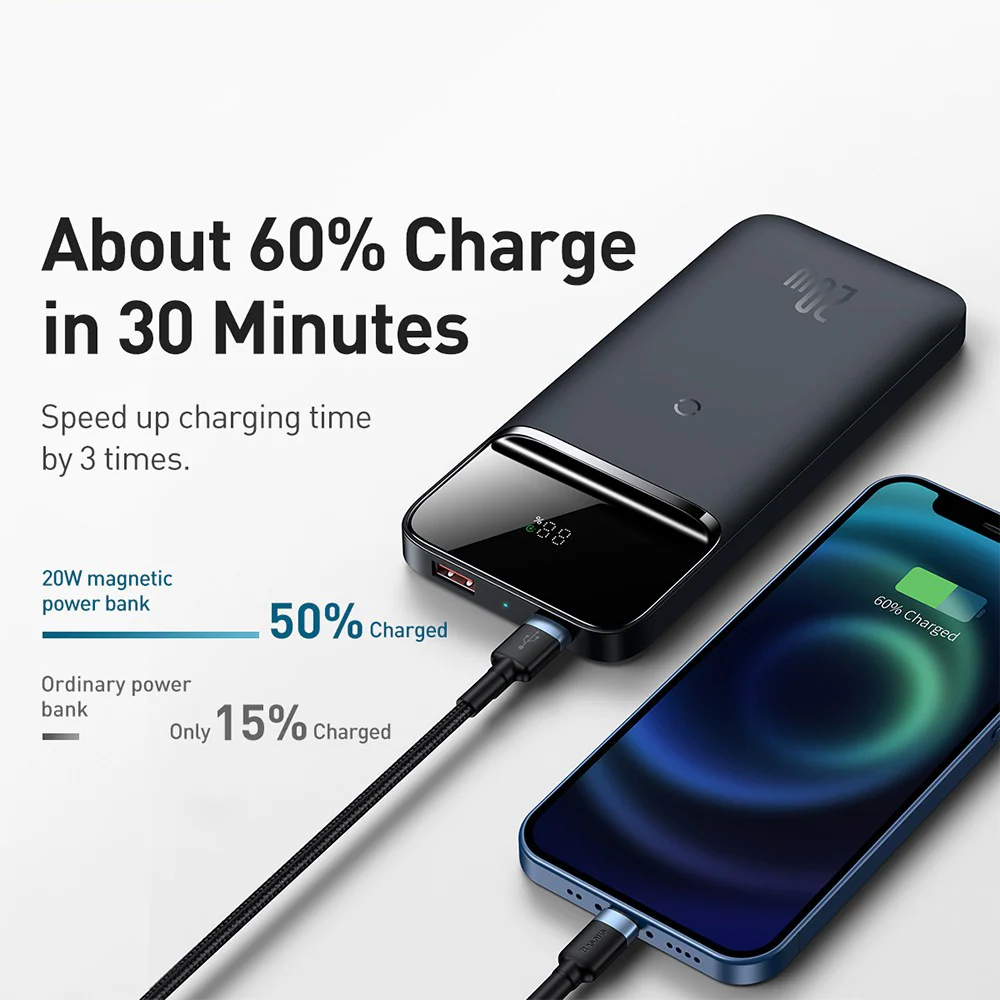 Baseus Magnetic Wireless Quick Charging Power Bank 10000mAh 20W (2022 Overseas Edition) PPCX010201 - Blue - Image 5