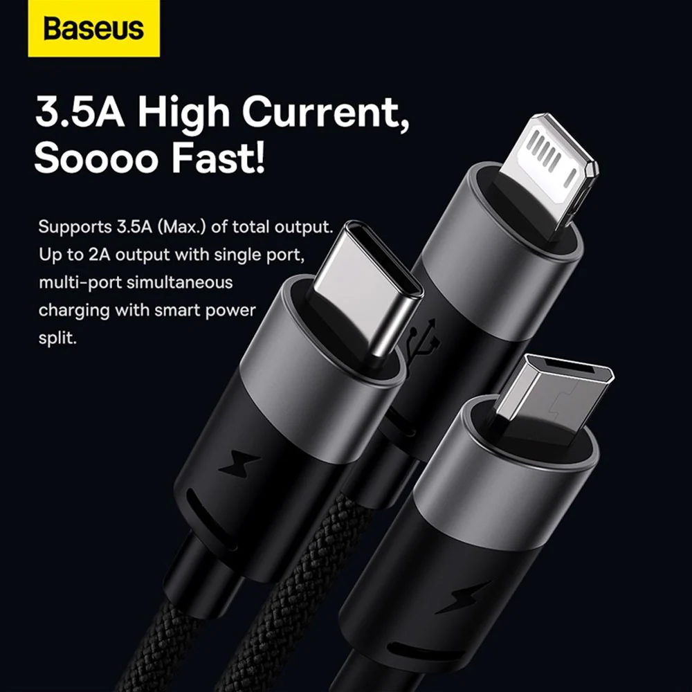 Baseus StarSpeed 1-for-3 Fast Charging Data Cable USB to M+L+C 3.5A 1.2m - Image 8