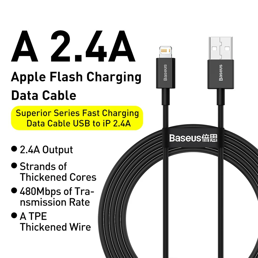 Baseus Superior Series Fast Charging Data Cable USB to iP 2.4A 1M - Image 3