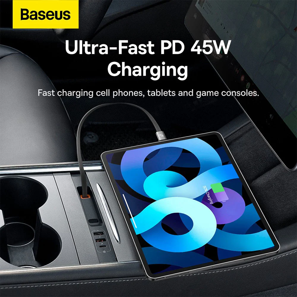 Baseus T-Space Series HUB for Tesla Cars (With a retractable 45W type-C cable) - Cluster Black - Image 9