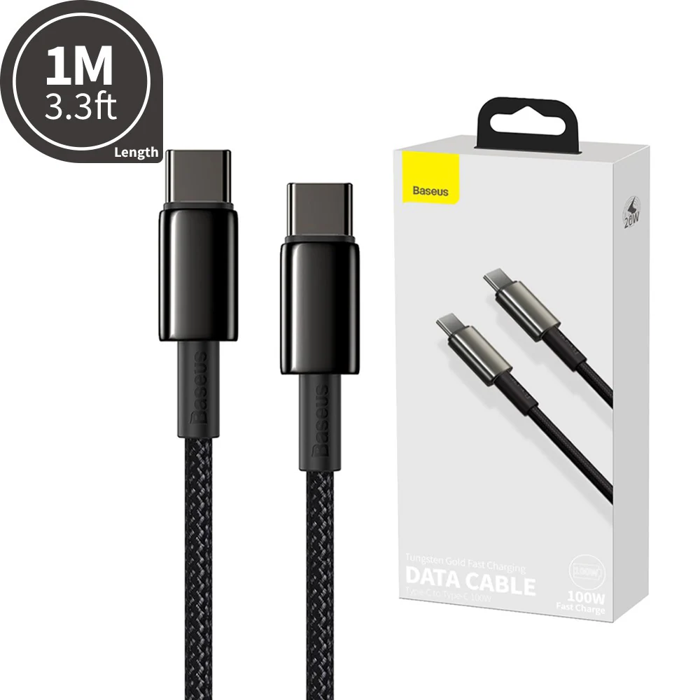 Baseus Tungsten Gold Fast Charging Data Cable Type-C to Type-C 100W 1M Compatible for iPhone 15 16 Series