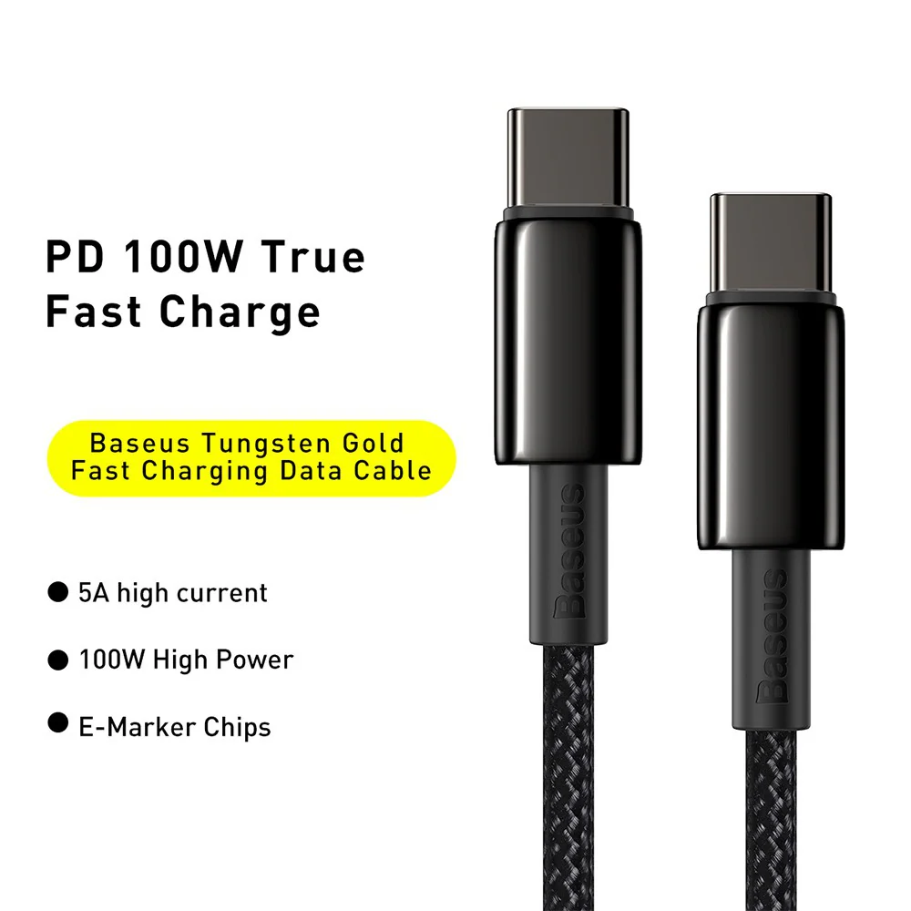 Baseus Tungsten Gold Fast Charging Data Cable Type-C to Type-C 100W 1M Compatible for iPhone 15 16 Series - Image 2