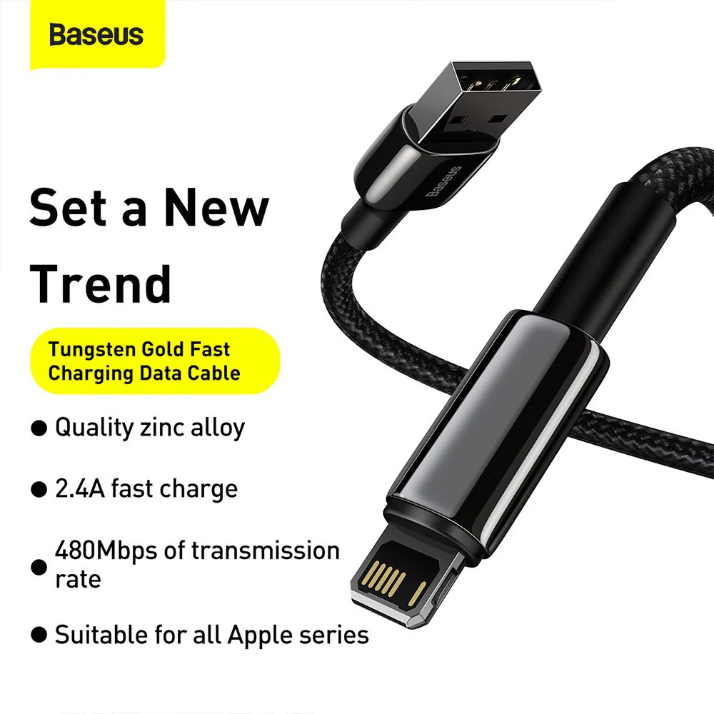 Baseus Tungsten Gold Fast Charging Data Cable USB to iP 2.4A 2m - Image 5