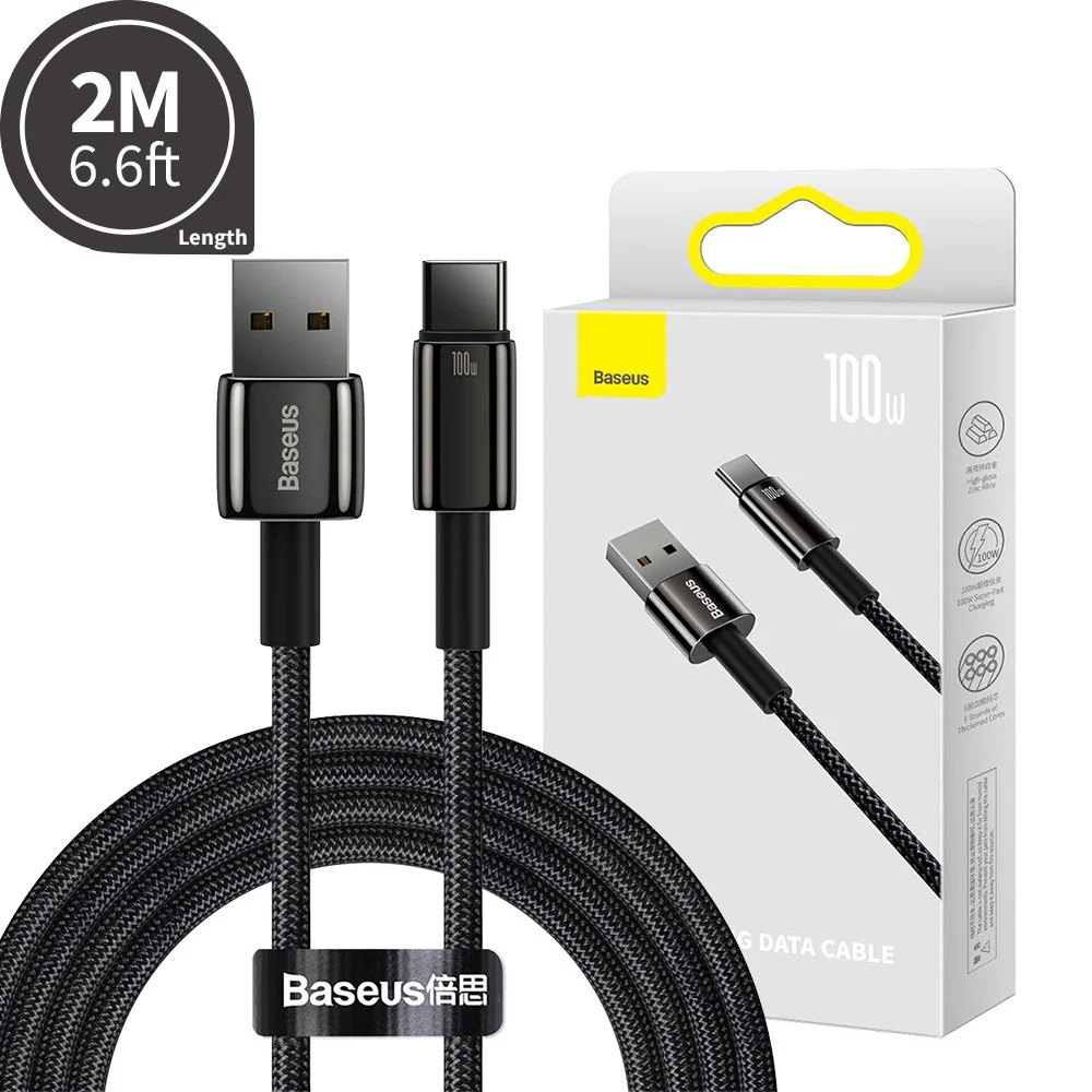 Baseus Tungsten Gold Fast Charging Data Cable USB to Type-C 100W 2m - Black